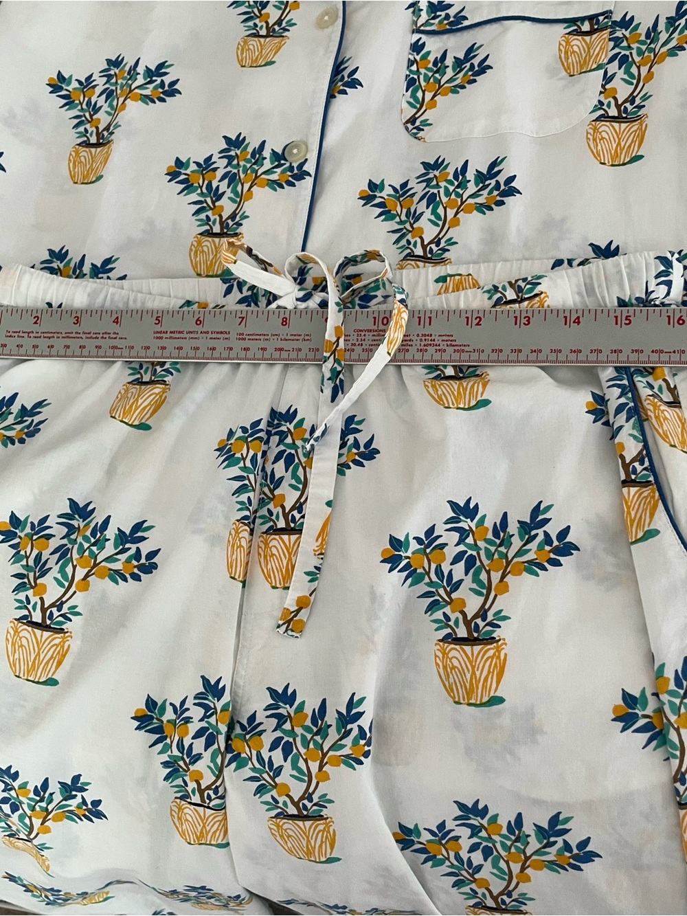 Printfesh Pajamas M Button Top Pants Lemon Tree Potted Plant Print 2 Piece SET - Picture 7 of 16
